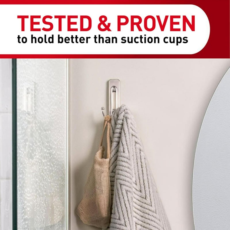 Command Large Double Bathroom Wall Hook, Damage-Free Hanging with Adhesive Strip, Great for Hanging Bath Towels, 1 Satin Nickel Wall Hook and 1 Water-Resistant Strip, Holds up to 4 lb - Image 3